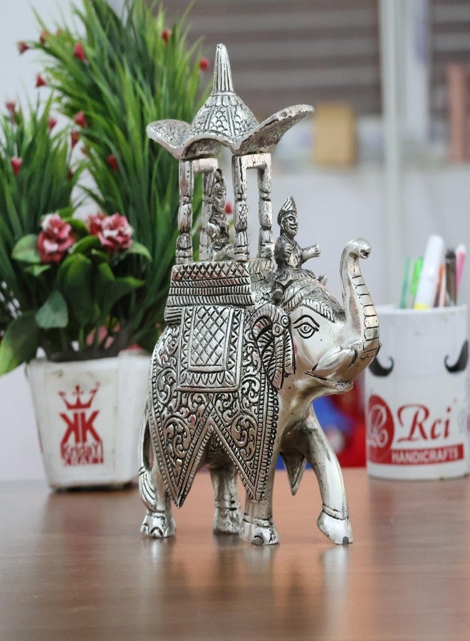 كريدايكرافت تمثال فيل معدني مصنوع يدويًا من KridayKraft Kondapalli Maharaj Ambari Rajasthani Rajwadi، ارتفاع 24 سم، وزن 900 جرام، منحوتات معقدة، فضي - Image 1